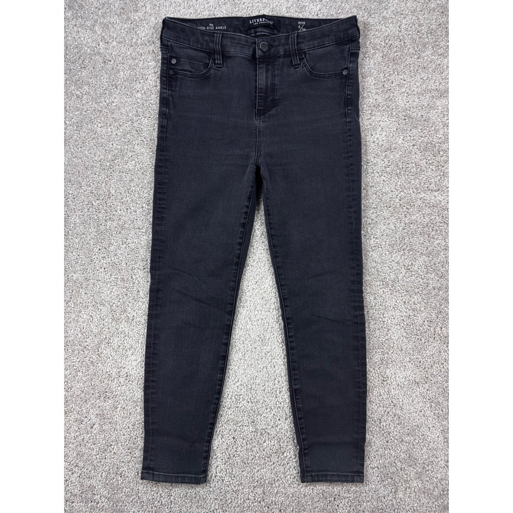 Liverpool Los Angeles High-Rise Ankle Skinny Jeans Black Gray Petite 6P 28‎